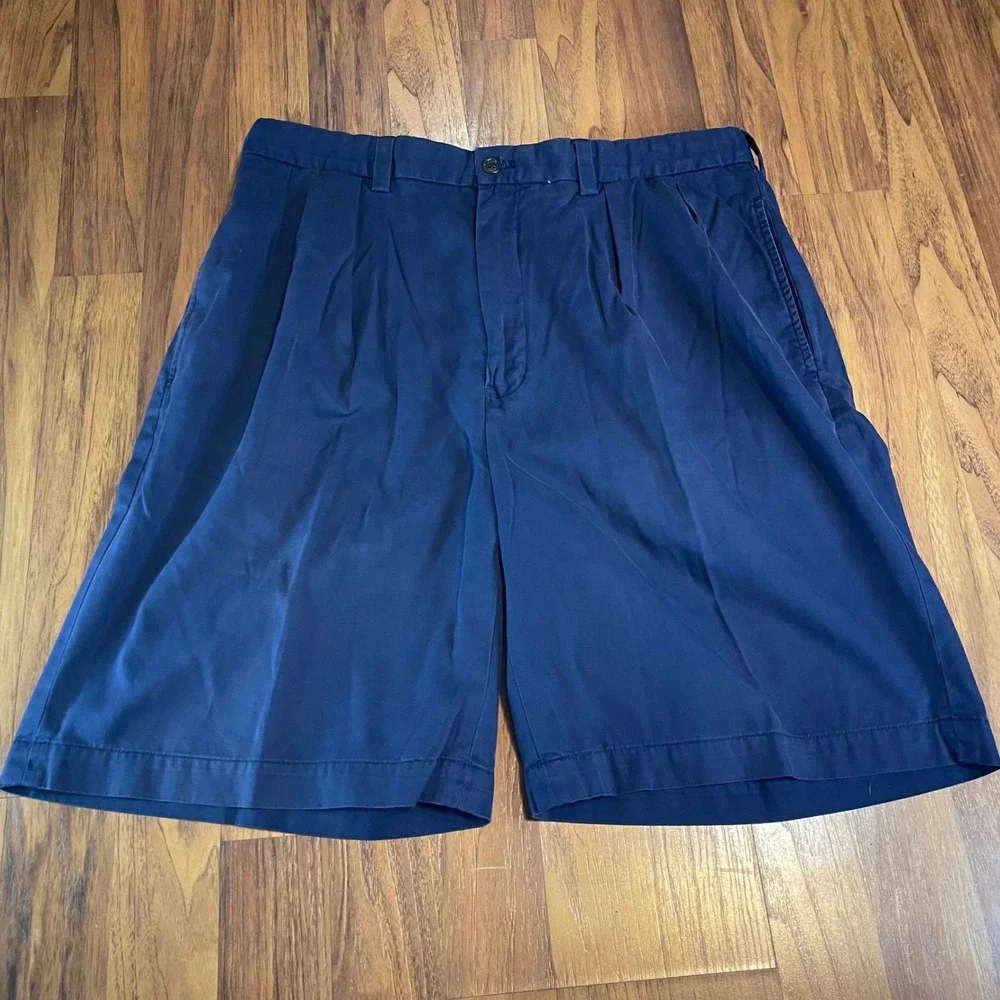 Polo Ralph Lauren Golf Mens 34 Fairway Shorts Navy Blue Pleated Cotton Twill